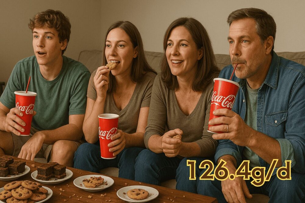 コーラを飲みながらTVを見るアメリカの家族